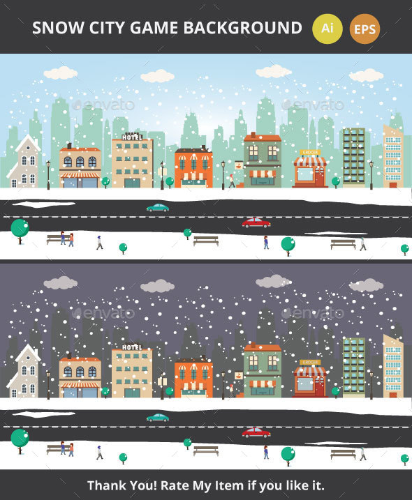 Snow City Game Background, Game Assets | GraphicRiver