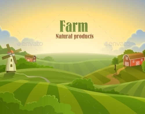 Farm Flat Landscape, Vectors | GraphicRiver
