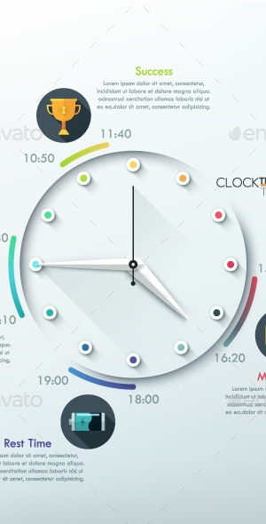 Infographic Timeline Template With Clock, Infographics | GraphicRiver