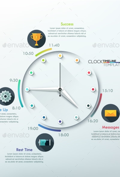 Infographic Timeline Template With Clock, Infographics | GraphicRiver