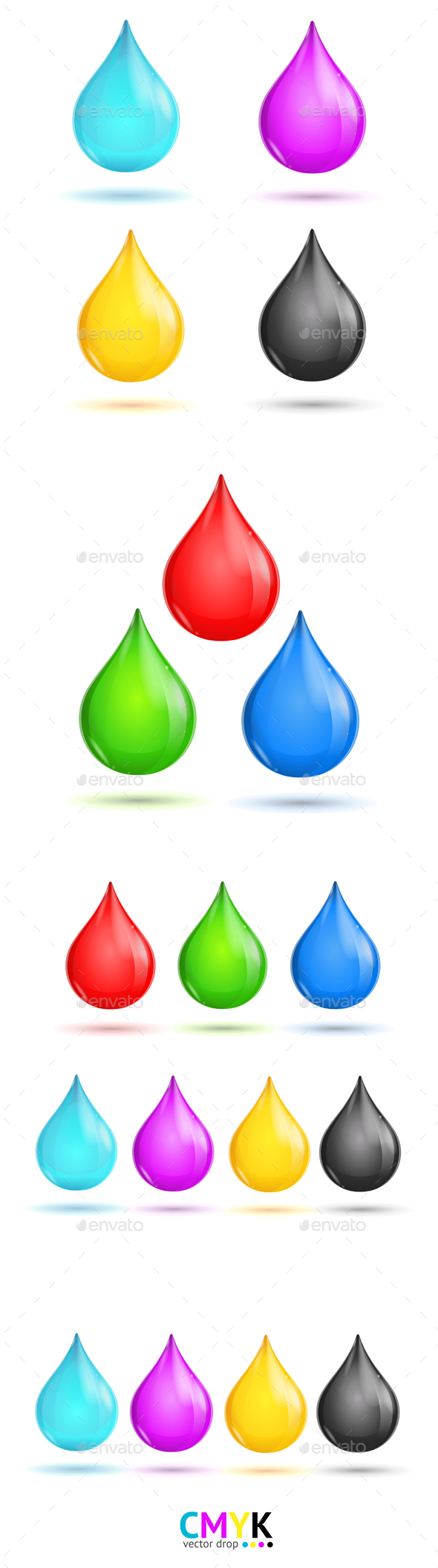 Glossy Drops CMYK and RGB. Vector, Vectors | GraphicRiver