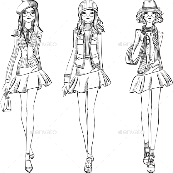 Vector Beautiful Fashion Girls Top Models , Vectors | GraphicRiver