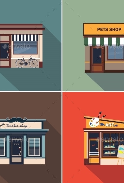 Stores And Shop Facades. Colourful Vector, Vectors | GraphicRiver