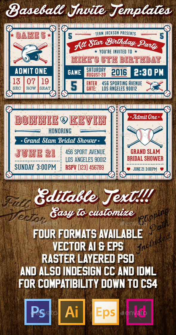 Baseball Ticket Party Invites, Print Templates | GraphicRiver
