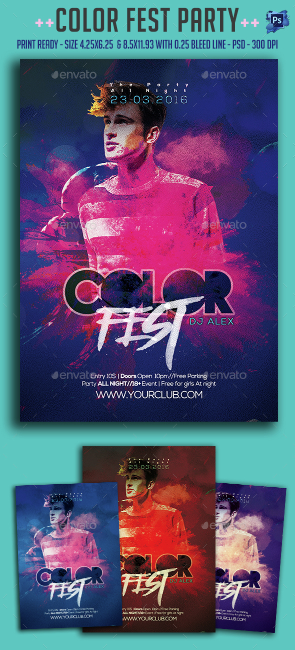 Color Fest Party Flyer, Print Templates | GraphicRiver