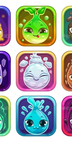 Rounded Square App Icons with Characters, Vectors | GraphicRiver
