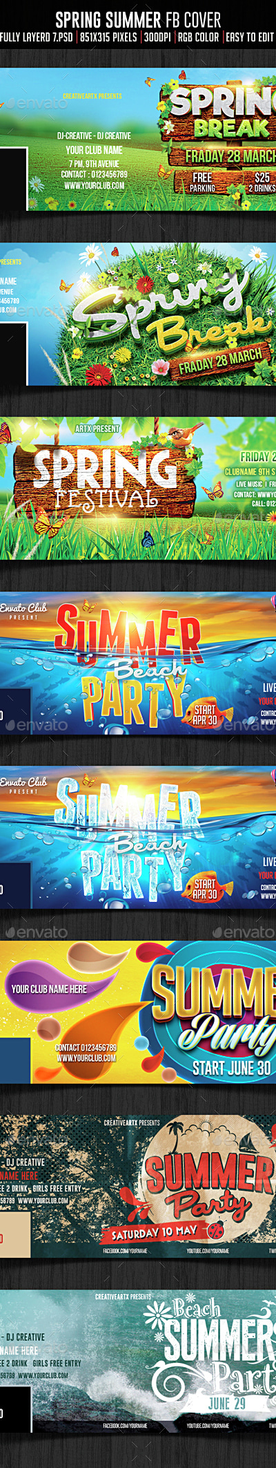 Spring Summer Facebook Cover, Web Elements | GraphicRiver