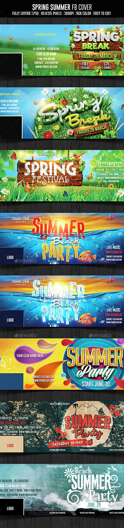 Spring Summer Facebook Cover, Web Elements | GraphicRiver