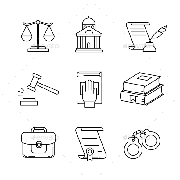 Legal, Law and Court Thin Line Art Icons Set, Vectors | GraphicRiver