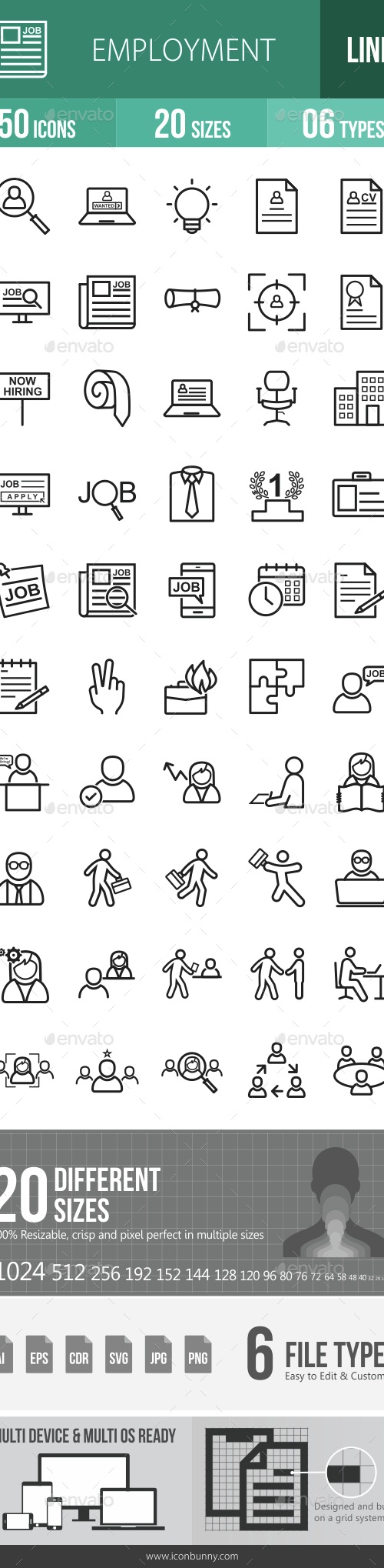 Employment Line Icons, Icons | GraphicRiver