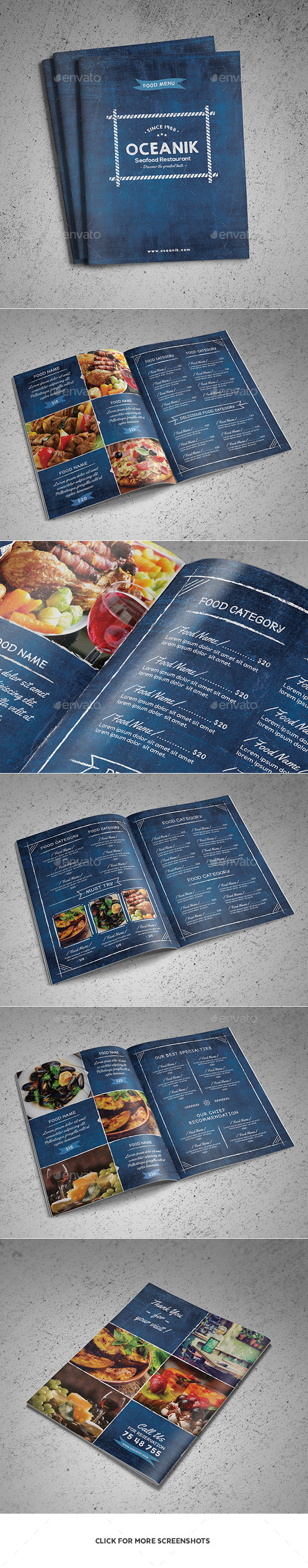 Oceanik Restaurant Menu - 8 Pages, Print Templates | GraphicRiver