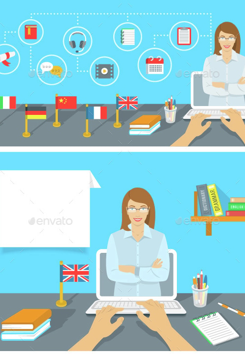 Language Class Online Education Concept, Vectors | GraphicRiver