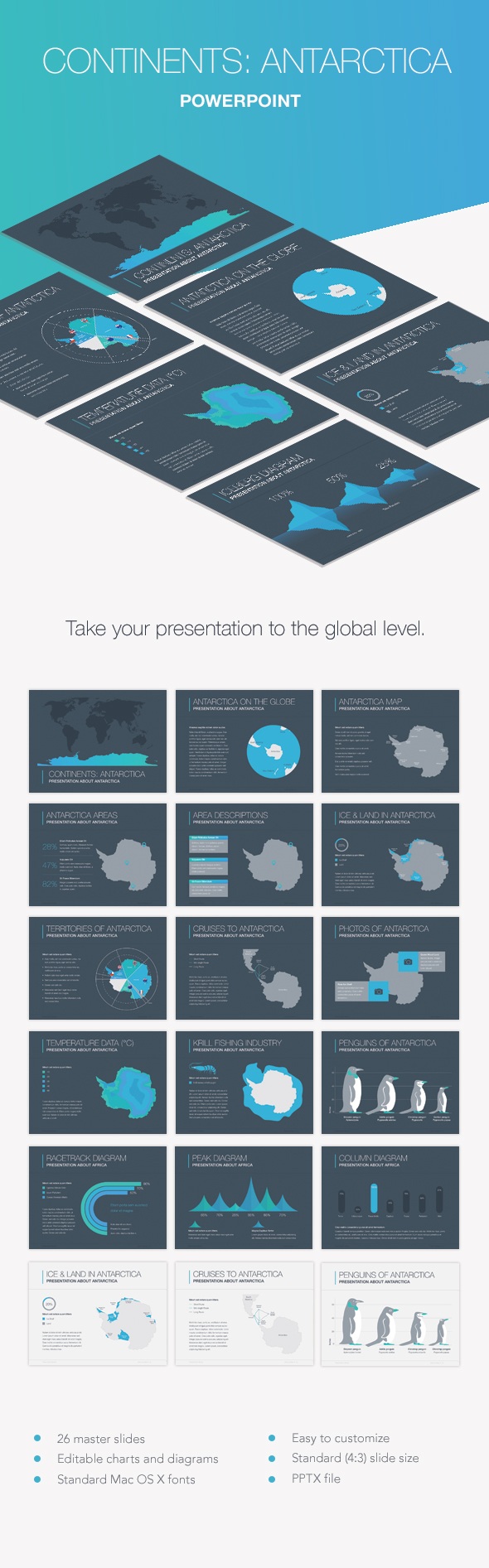 Continents Antarctica PowerPoint Template, Presentation Templates