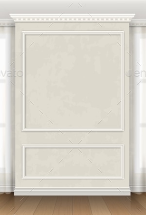 Interior with Panel Moldings and Windows Curtains, Vectors | GraphicRiver