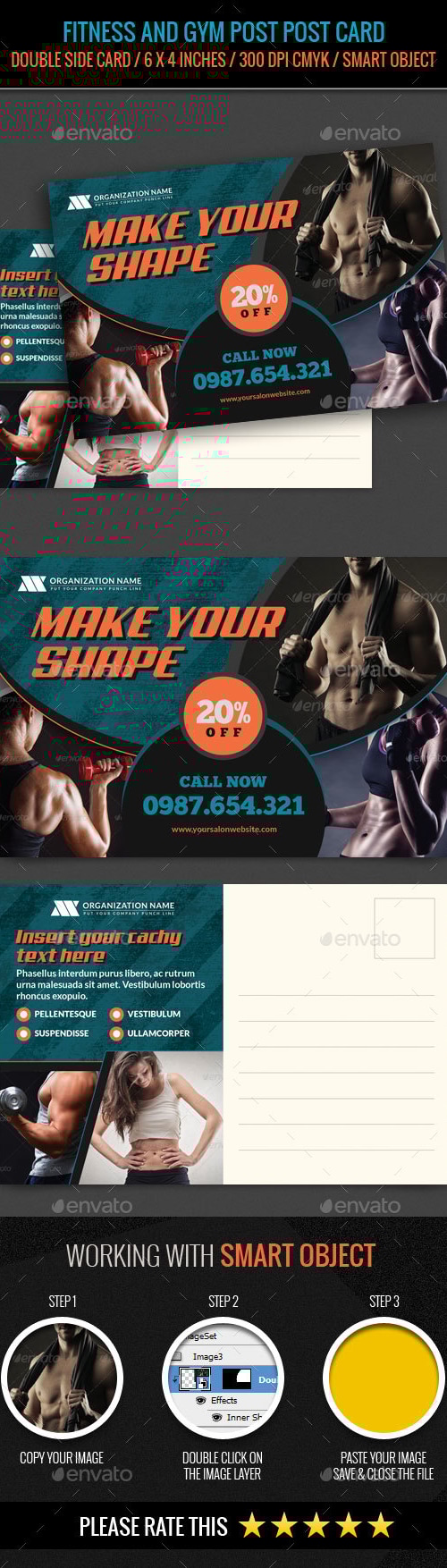 Fitness and GYM Post Card, Print Templates | GraphicRiver