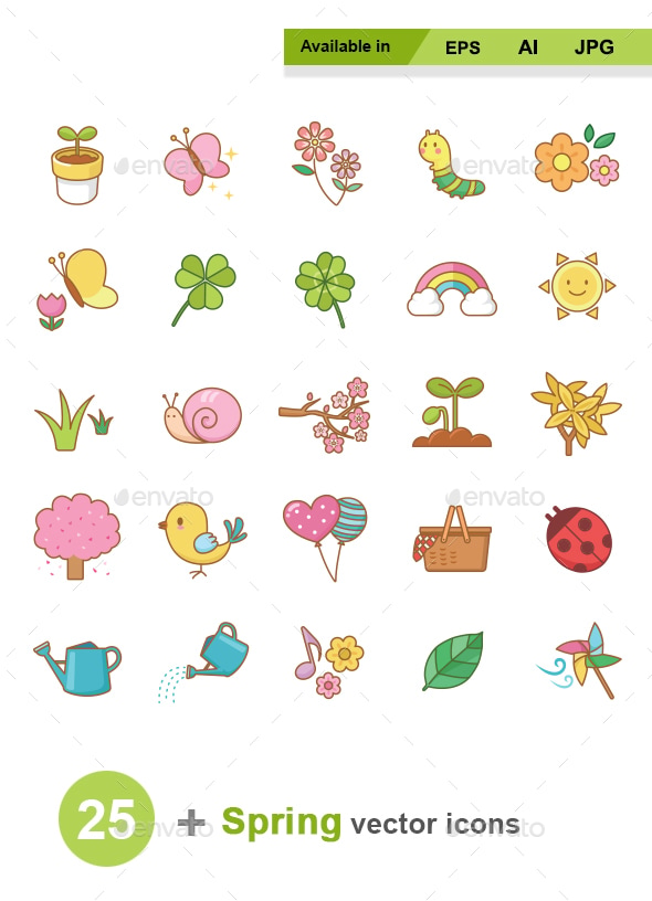 Spring Color Vector Icons, Icons | GraphicRiver