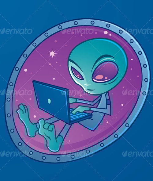 Alien with Laptop Computer, Vectors | GraphicRiver