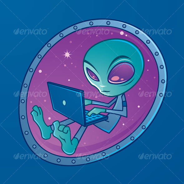 Alien with Laptop Computer, Vectors | GraphicRiver