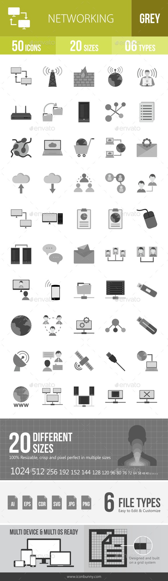 Networking Greyscale Icons, Icons | GraphicRiver
