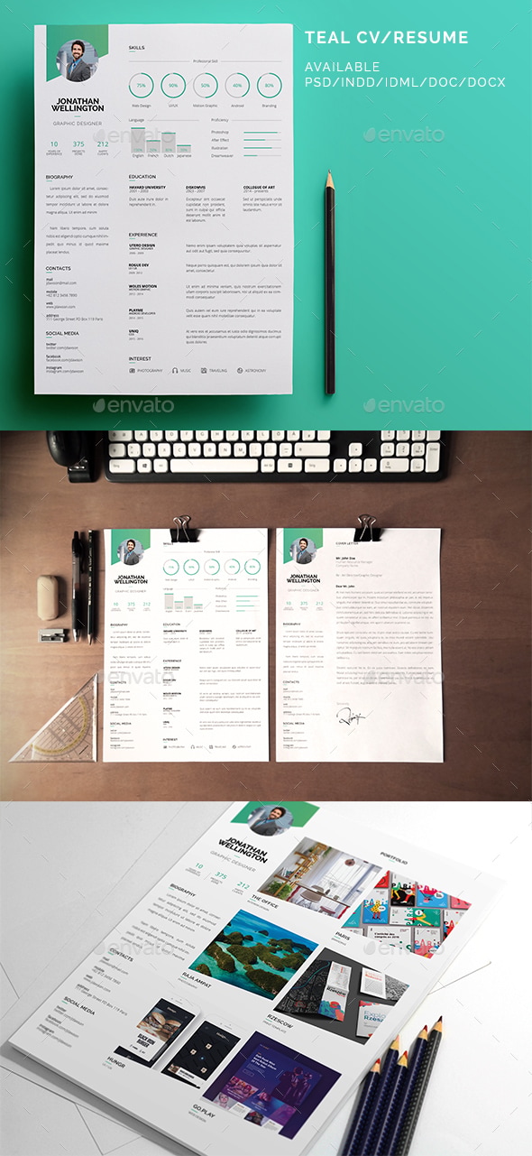 Teal CV / Resume, Print Templates GraphicRiver