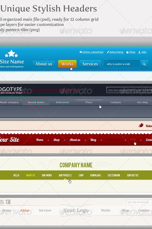 5 Unique Stylish Headers, Web Elements | GraphicRiver
