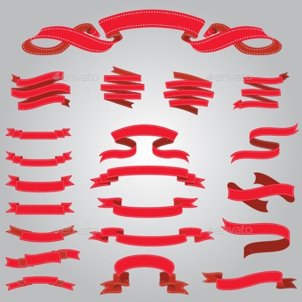 Set of Flat Red Ribbons, Vectors | GraphicRiver
