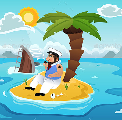 Sailor Stranded in an Island, Vectors | GraphicRiver