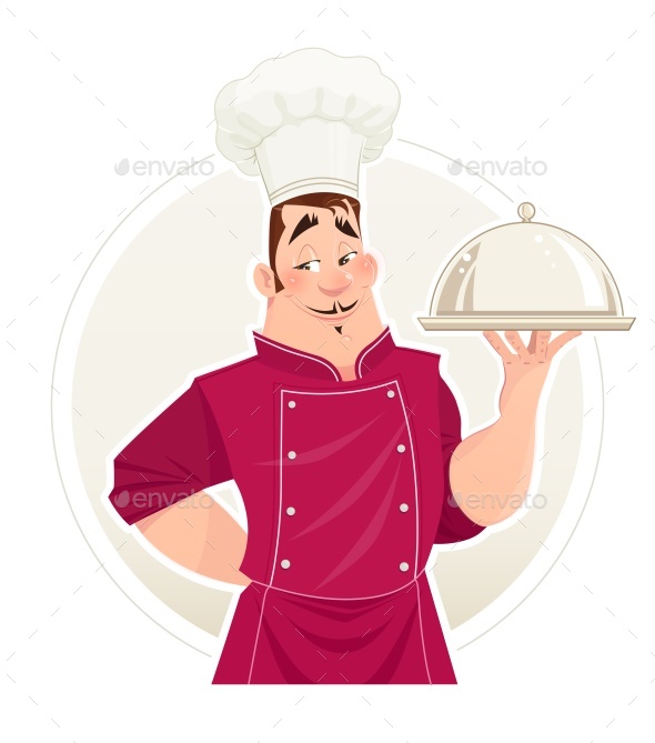 Chief Cook with Tray for Food, Vectors | GraphicRiver