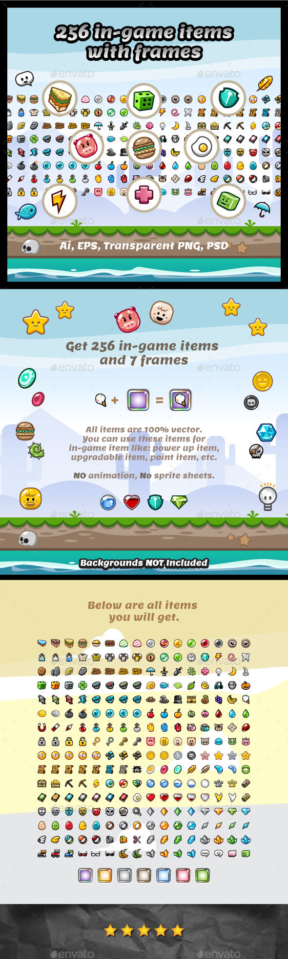 256 Vector Game Items, Game Assets | GraphicRiver