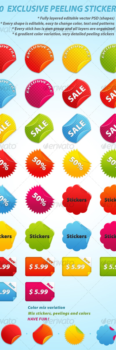 30 EXCLUSIVE PEELING STICKERS, Web Elements | GraphicRiver