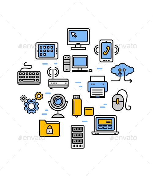 Computer Technology Thin Line Icons, Vectors | GraphicRiver