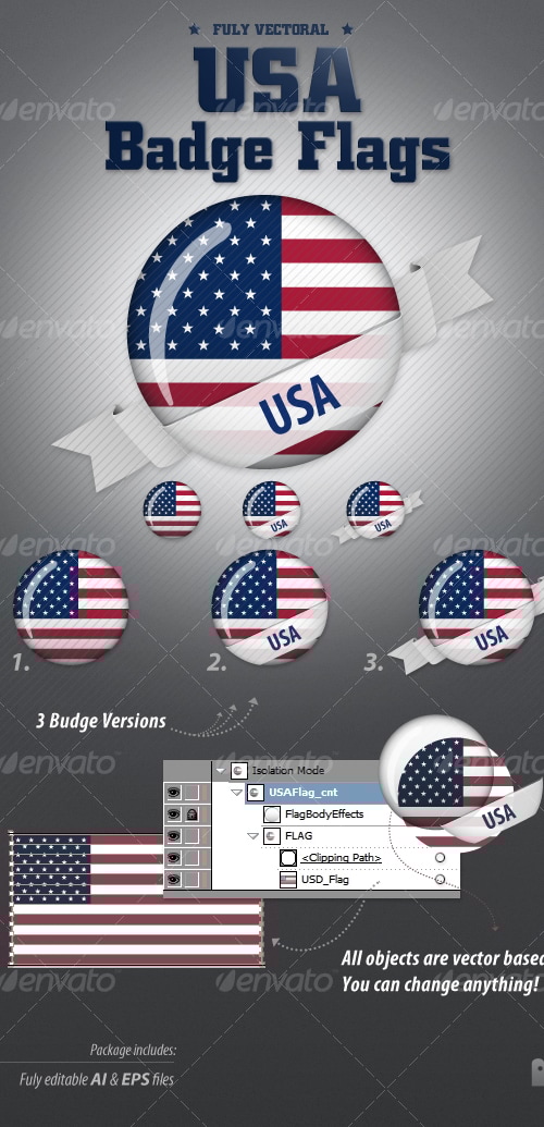 American Flag Badges, Vectors | GraphicRiver