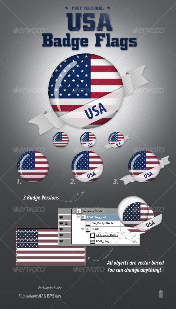 American Flag Badges, Vectors | GraphicRiver