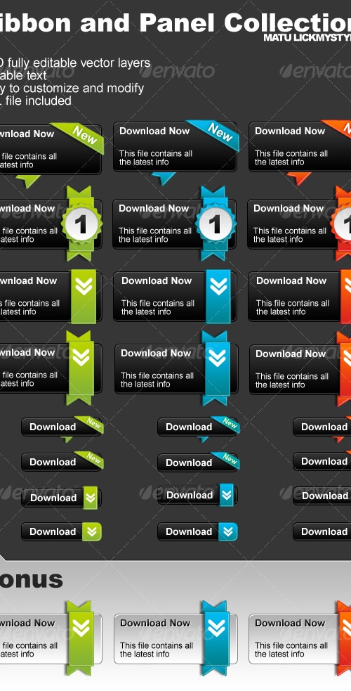 Ribbon and Panel / Button Collection, Web Elements | GraphicRiver