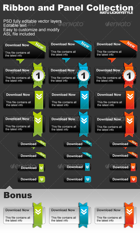 Ribbon and Panel / Button Collection, Web Elements | GraphicRiver