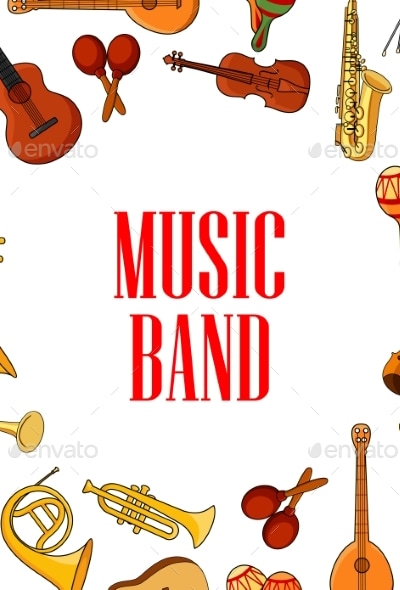 Musical Instruments Placed Around Text Music Band, Vectors | GraphicRiver
