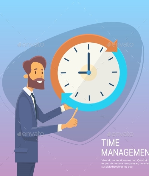 Business Man With Clock Time Management Concept, Vectors | GraphicRiver