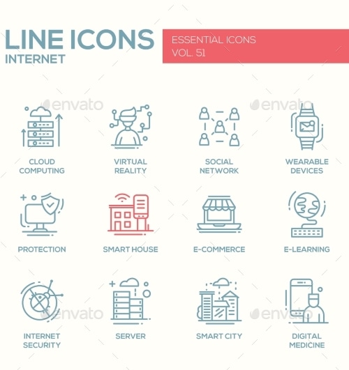 Internet - Flat Design Line Icons Set, Vectors | GraphicRiver