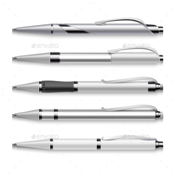 Blank And Metallic Vector Pens Template On White, Vectors | GraphicRiver
