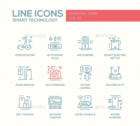 Smart Technology- Line Design Icons Set, Vectors | GraphicRiver
