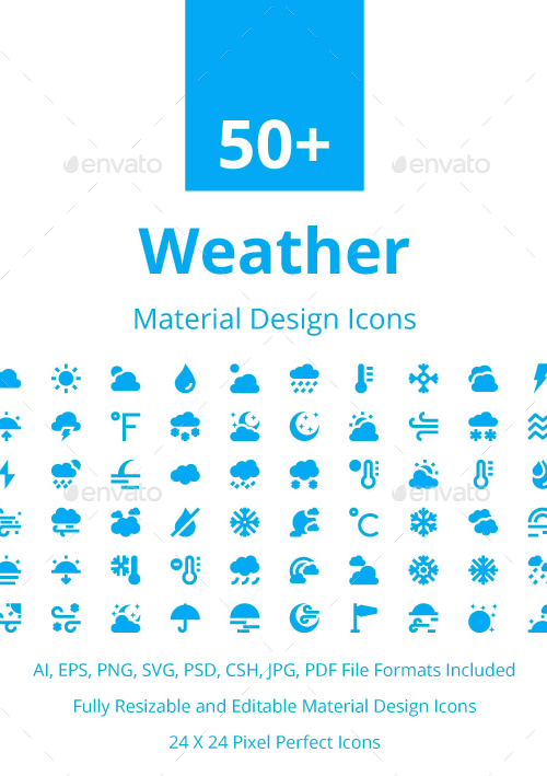 50+ Weather Material Design Icons, Icons | GraphicRiver