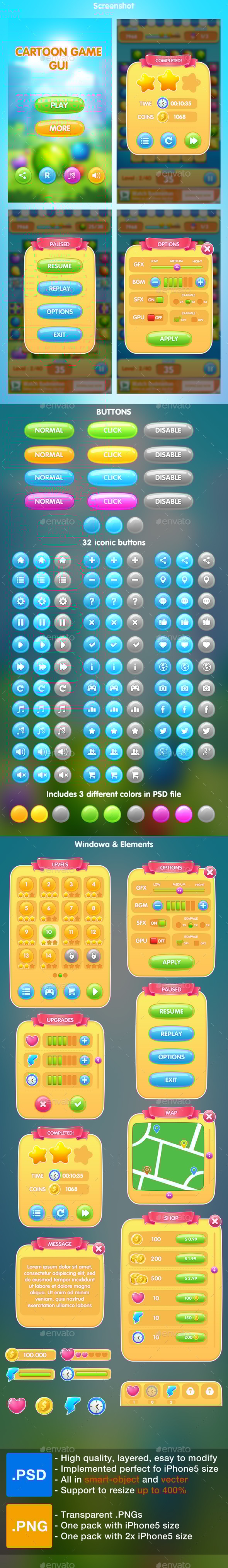 Cartoon Game GUI, Game Assets | GraphicRiver