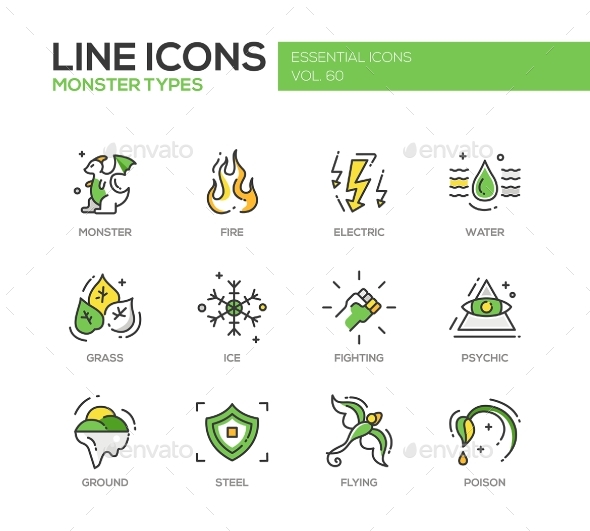 Monsters Types - Line Design Icons Set, Vectors | GraphicRiver