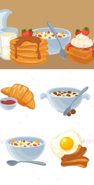 Vector Breakfast Food Set, Vectors | GraphicRiver