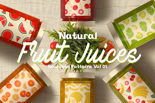 Natural Fruit Juices Seamless Patterns Vol01, Vectors | GraphicRiver