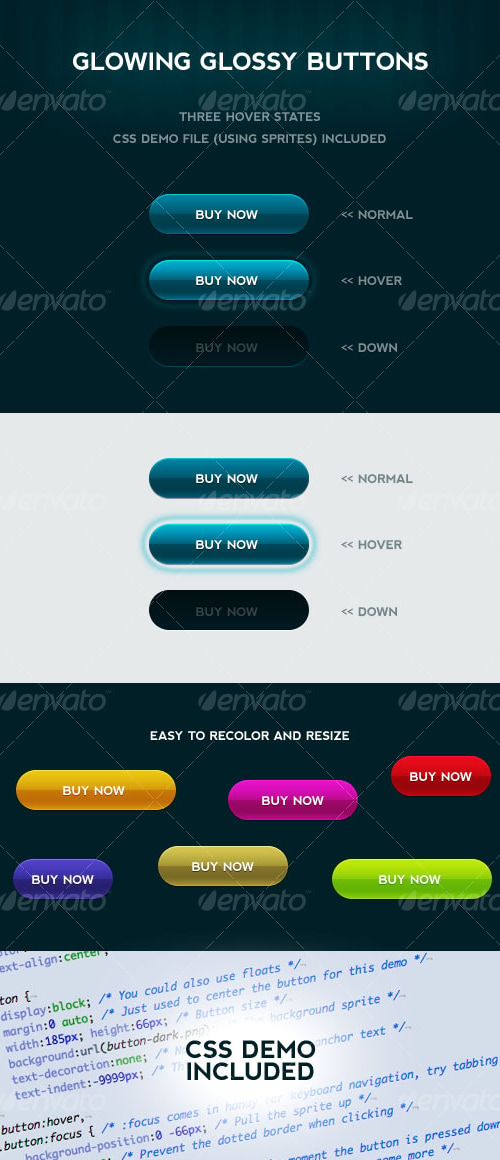 Glowing Glossy Buttons (with CSS), Web Elements | GraphicRiver