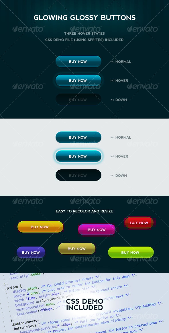 Glowing Glossy Buttons (with CSS), Web Elements | GraphicRiver
