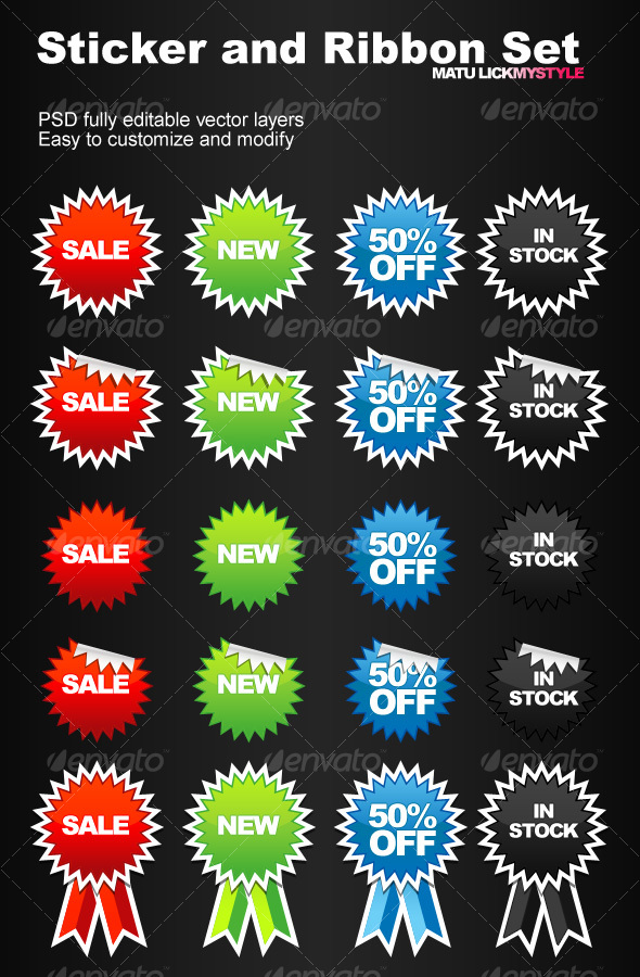 Sticker and Ribbon Set, Graphics | GraphicRiver