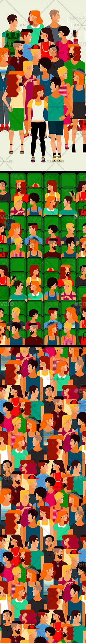 Seamless Pattern From Crowd of People, Vectors | GraphicRiver