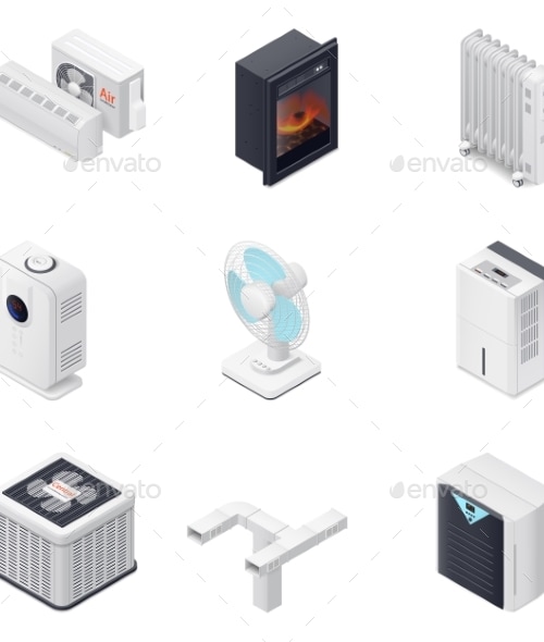 Home Climate Equipment Isometric Icon Set, Vectors | GraphicRiver